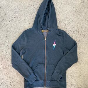 Aviator Nation bolt zipper hoodie, navy blue, size small